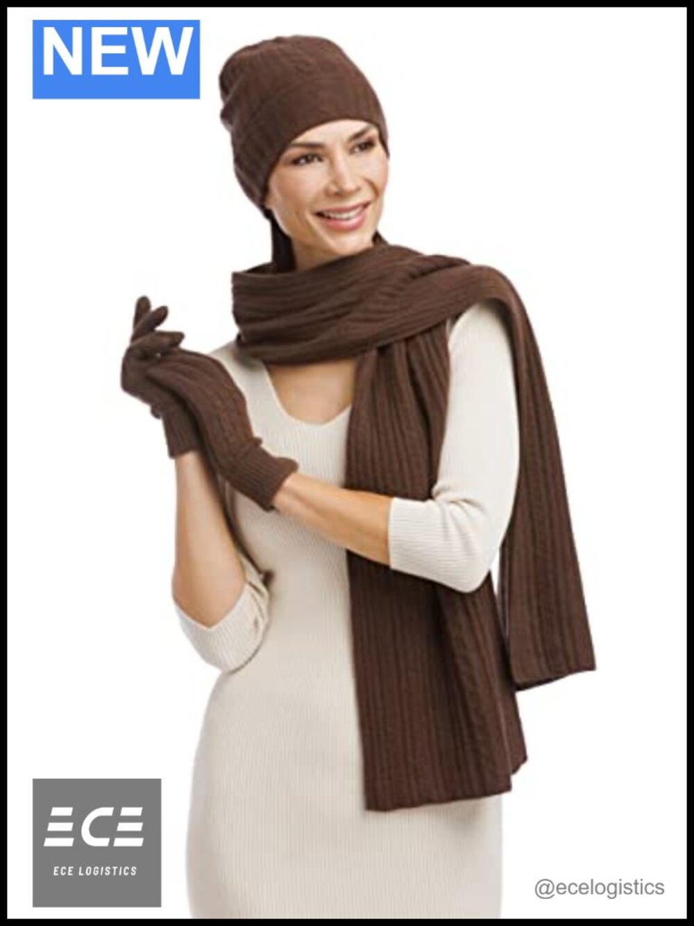 Cashmere Cable Knit Hat Glove Scarf Set 3 Piece Gift Box Winter